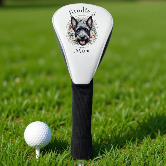 Watercolor Scottie and Floral Wreath Golf Head Cover (Watercolor Scottie and Floral Wreath Golf Head Cover)