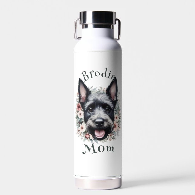 Watercolor Scottie and Floral Wreath Water Bottle (Front)
