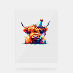 Watercolor Scottish Highland Cow Birthday Essentia Acrylic Sign