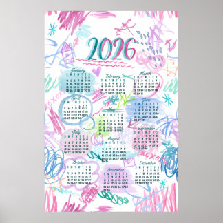 Watercolor scribbles Calendar 2026  Poster