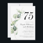 Watercolor Script 75th Birthday Invitation<br><div class="desc">Cute and modern, yet elegant 75th birthday party invitations. Featuring a trendy layout and watercolor floral and greenery eucalyptus and pink blush. Perfect for any age birthday party invitation. The template that can be easily edited and the text replaced with your own details by clicking the "Personalize" button. For further...</div>