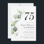 Watercolor Script 75th Birthday Invitation<br><div class="desc">Cute and modern, yet elegant 75th birthday party invitations. Featuring a trendy layout and watercolor floral and greenery eucalyptus and pink blush. Perfect for any age birthday party invitation. The template that can be easily edited and the text replaced with your own details by clicking the "Personalize" button. For further...</div>