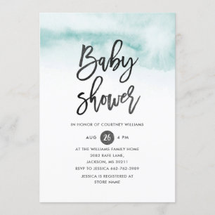 Watercolor Script Baby Shower Invitation in Mint