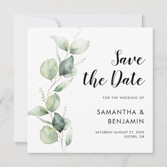 Watercolor Script Botanical Wedding Save the Date (Front)