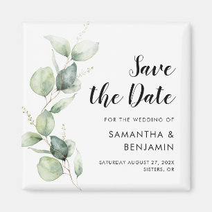 Watercolor Script Botanical Wedding Save the Date Magnet