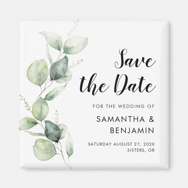 Watercolor Script Botanical Wedding Save the Date Magnet (Front)