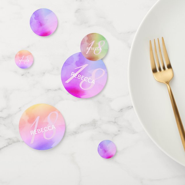 Watercolor Script Rainbow Pastel 18 Birthday Name Confetti (Group)