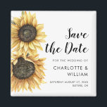 Watercolor Script Sunflower Wedding Save the Date Magnet<br><div class="desc">Cute Botanical Watercolor sunflower Wedding save the date magnet that makes a perfect keepsake for your guests and will be cherished for years. Easily replace the names,  announcement,  date,  and venue to create a one-of-a-kind save the date announcement</div>