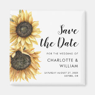 Watercolor Script Sunflower Wedding Save the Date Magnet