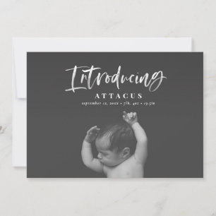 Watercolor script text photo birth announcement