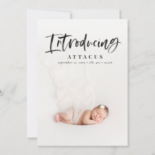 Watercolor script text photo birth announcement