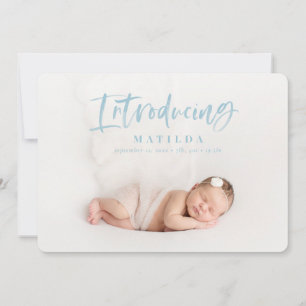 Watercolor script text photo birth announcement