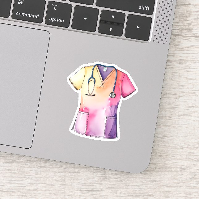 Watercolor Scrubs and Stethoscope  (Detail)