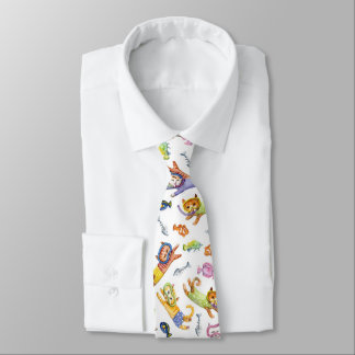 Watercolor Scuba Diving Cats Pattern Tie