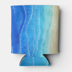 Watercolor sea and beach view. can cooler