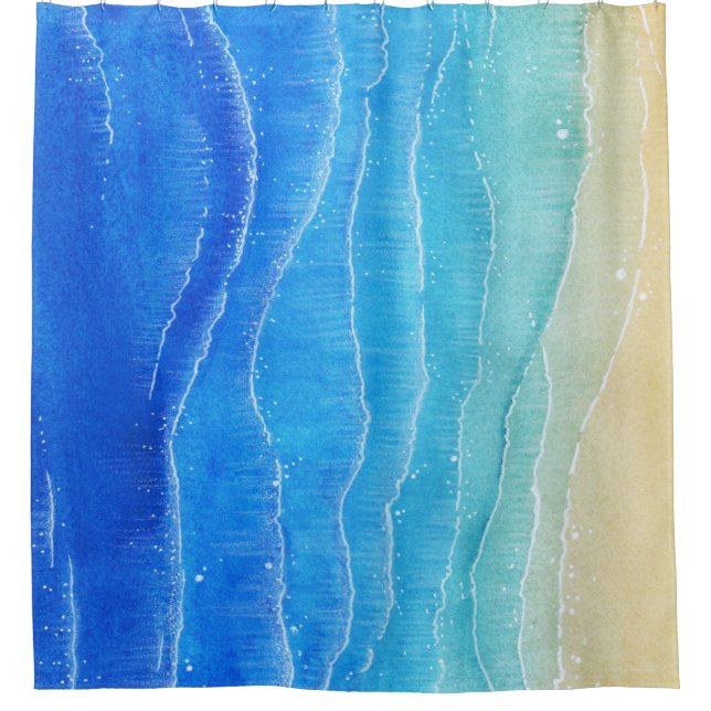 Watercolor sea and beach view. shower curtain (Front)