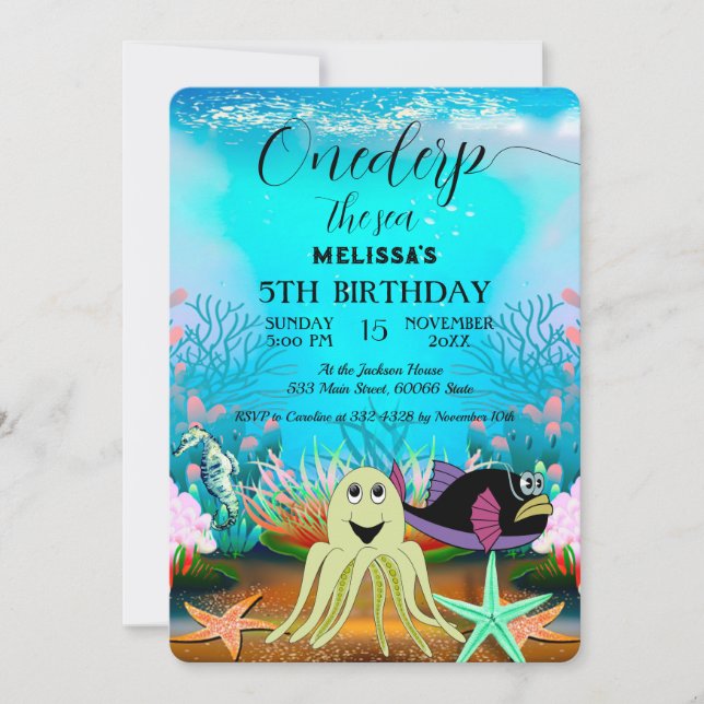 Watercolor Sea Animals Birthday Party Invitation (Front)