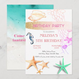 Watercolor Sea Animals Birthday Party Invitation