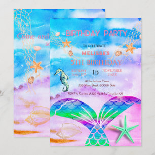 Watercolor Sea Animals Birthday Party Invitation