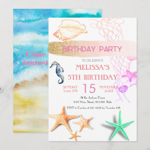 Watercolor Sea Animals Birthday Party Invitation