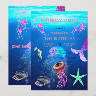 Watercolor Sea Animals Birthday Party Invitation
