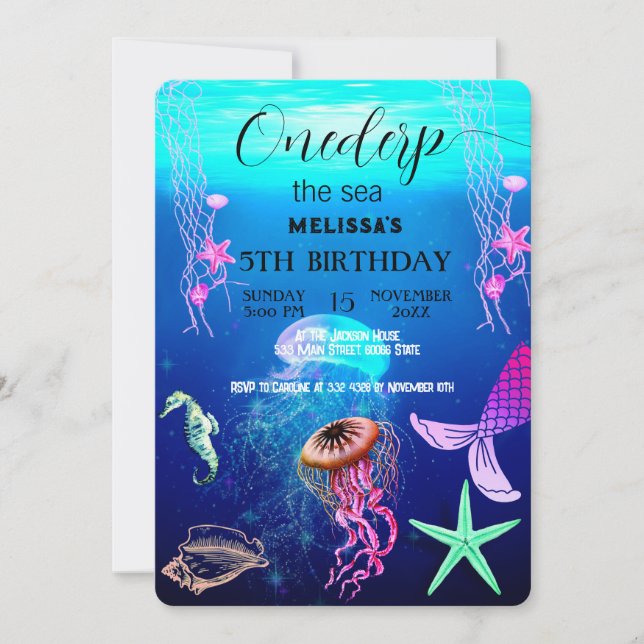 Watercolor Sea Animals Birthday Party Invitation (Front)