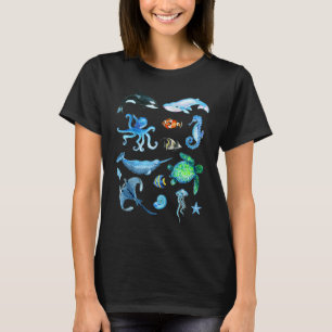 Watercolor Sea Animals Kids Ocean Wildlife Marine T-Shirt
