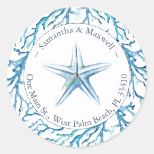 Watercolor Sea Coral Starfish Return Address Classic Round Sticker
