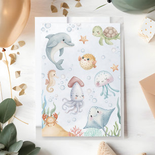 Watercolor Sea Creatures Baby Shower Invitation