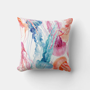 Watercolor Sea Life: Bubbles & Jellyfish Cushion