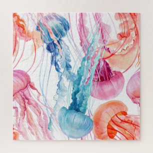 Watercolor Sea Life: Bubbles & Jellyfish Jigsaw Puzzle