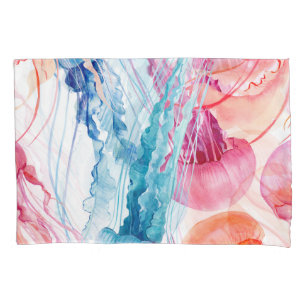 Watercolor Sea Life: Bubbles & Jellyfish Pillowcase