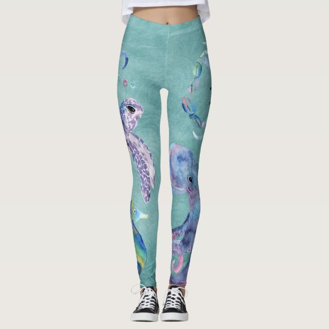 Watercolor Sea Life Leggings (Front)