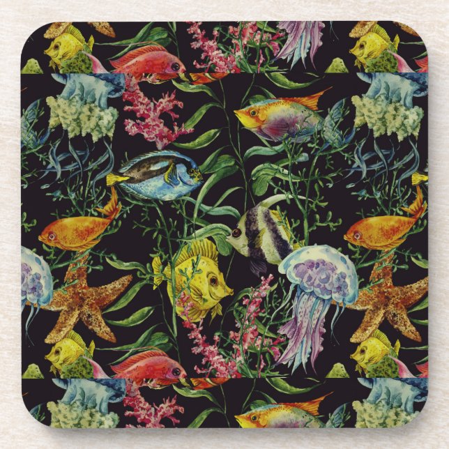 Watercolor Sea Life Pattern 1 Coaster (Front)