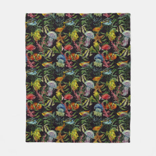 Watercolor Sea Life Pattern 1 Fleece Blanket