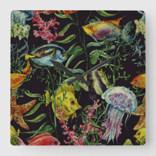 Watercolor Sea Life Pattern 1 Square Wall Clock