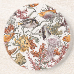 Watercolor Sea Life Pattern 2 Coaster
