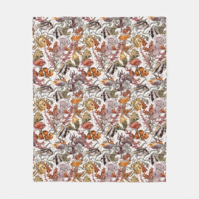 Watercolor Sea Life Pattern 2 Fleece Blanket (Front)