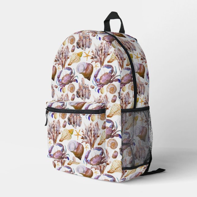 Watercolor Sea Life Pattern 2 Printed Backpack (Back Corner Right)