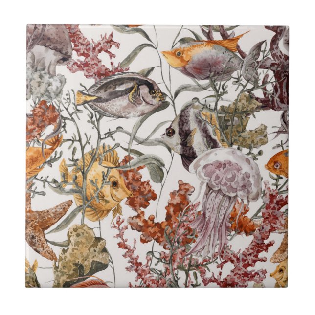 Watercolor Sea Life Pattern 2 Tile (Front)