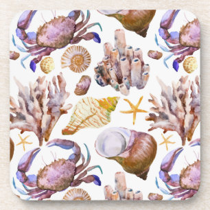 Watercolor Sea Life Pattern 4 Coaster