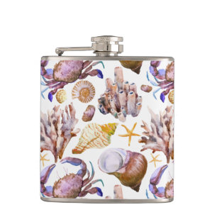 Watercolor Sea Life Pattern 4 Hip Flask