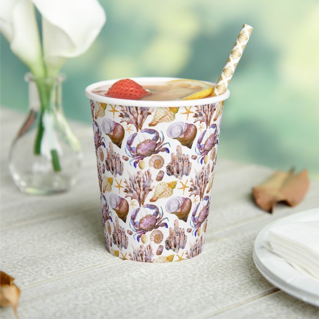 Watercolor Sea Life Pattern Paper Cups (Insitu)