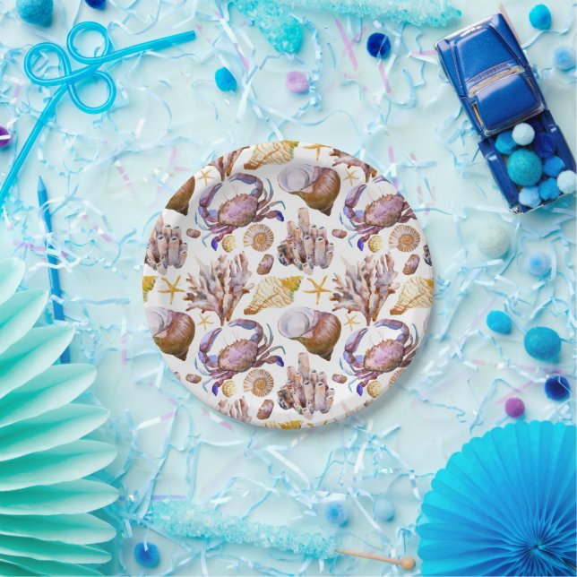 Watercolor Sea Life Pattern Paper Plate (Party)