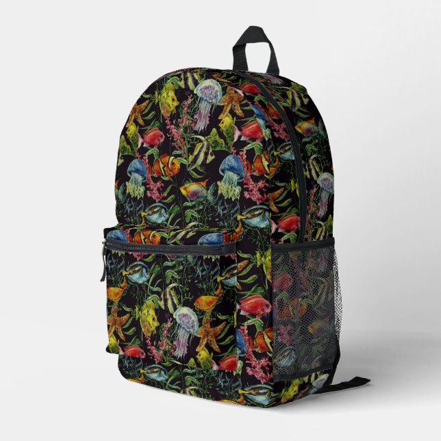 Watercolor Sea Life Pattern Printed Backpack (Back Corner Right)