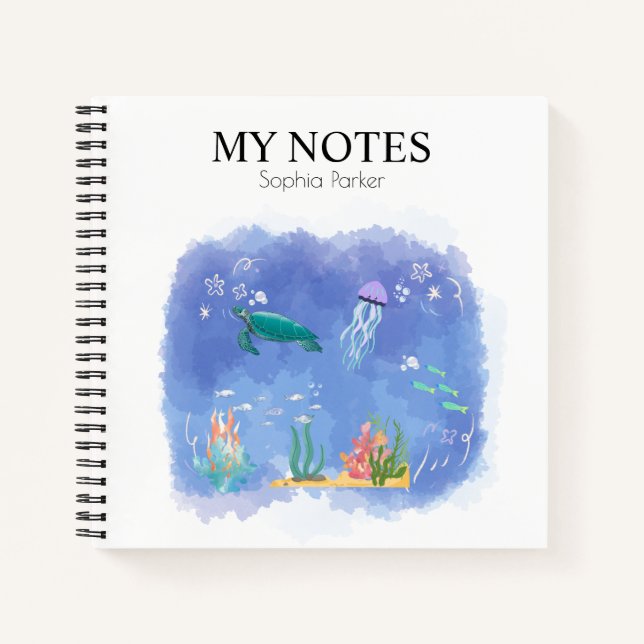 Watercolor Sea Life Personalised Notebook (Front)