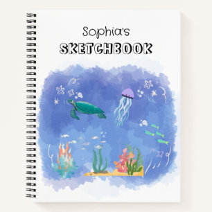 Watercolor Sea Life Personalised Sketchbook Notebook