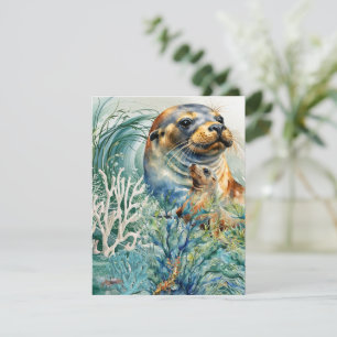 Watercolor Sea Lion and Pup Greeting Card