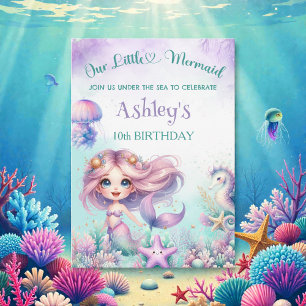 Watercolor Sea Mermaid Birthday Invitation