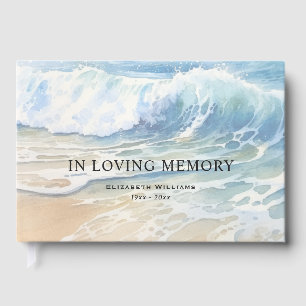 Watercolor Sea Ocean Waves Funeral Guest Book